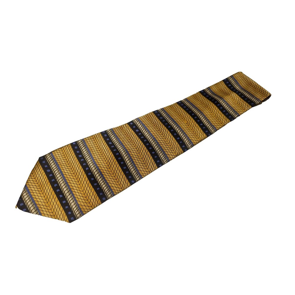 Cocktail Colors Mens Silk Tie Gold Blue Geometric Pattern 100% Silk - Minor Flaw